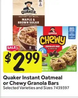 Stop&Shop Quaker Instant Oatmeal or Chewy Granola Bars offer