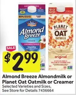Stop&Shop Almond Breeze Almondmilk or Planet Oat Oatmilk or Creamer offer