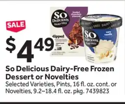 Stop&Shop So Delicious Dairy-Free Frozen Dessert or Novelties offer