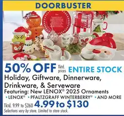 Boscov's ENTIRE STOCK Holiday, Giftware, Dinnerware, Drinkware, & Serveware offer