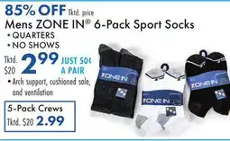 Boscov's Mens ZONE IN 6-Pack Sport Socks offer