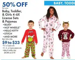 Boscov's Baby, Toddler, & Girls 4-6X License Sets & Pajamas offer