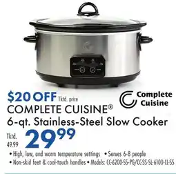 Boscov's COMPLETE CUISINE 6-qt. Stainless-Steel Slow Cooker offer