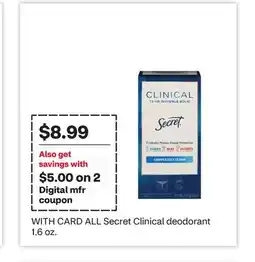 CVS ALL Secret Clinical deodorant 1.6 oz offer
