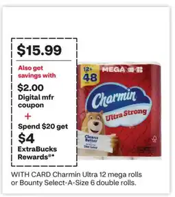 CVS Charmin Ultra 12 mega rolls or Bounty Select-A-Size 6 double rolls offer