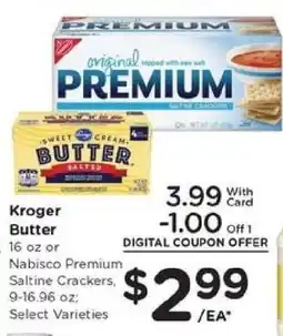 Kroger Kroger Butter or Nabisco Premium Saltine Crackers offer