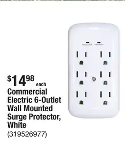 The Home Depot Commercial Electric 6-Outlet Wall Mounted Surge Protector, White offer