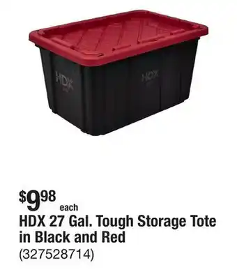 The Home Depot HDX 27 Gal. Tough Storage Tote in Black and Red offer