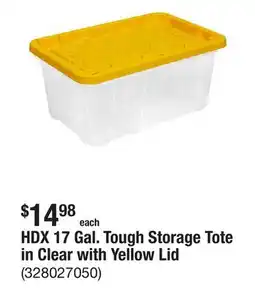 The Home Depot HDX 17 Gal. Tough Storage Tote in Clear with Yellow Lid offer