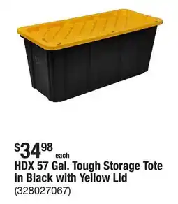 The Home Depot HDX 57 Gal. Tough Storage Tote in Black with Yellow Lid offer