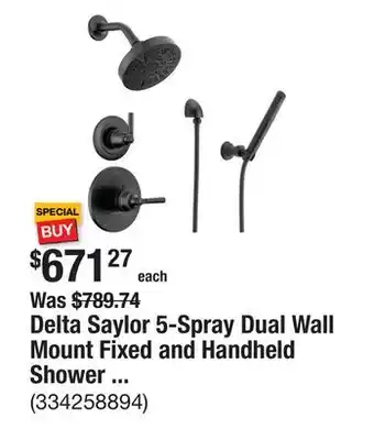 The Home Depot Delta Saylor 5-Spray Dual Wall Mount Fixed and Handheld Shower Head 1.75 GPM in Matte Black offer