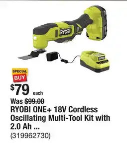 The Home Depot RYOBI ONE+ 18V Cordless Oscillating Multi-Tool Kit with 2.0 Ah Battery and Charger offer