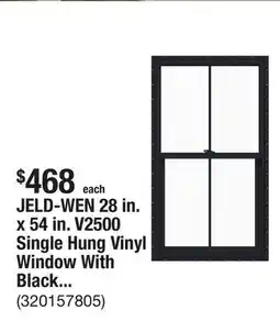 The Home Depot JELD-WEN 28 in. x 54 in. V2500 Single Hung Vinyl Window With Black Exterior offer