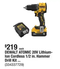 The Home Depot DEWALT ATOMIC 20V Lithium-Ion Cordless 1/2 in. Hammer Drill Kit with 5.0 Ah Battery and Charger offer