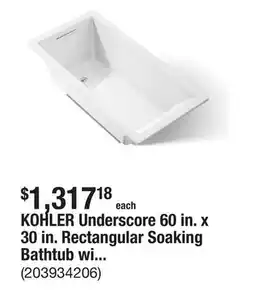 The Home Depot KOHLER Underscore 60 in. x 30 in. Rectangular Soaking Bathtub with Reversible Drain in White offer