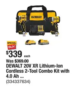 The Home Depot DEWALT 20V XR Lithium-Ion Cordless 2-Tool Combo Kit with 4.0 Ah and 1.7 Ah Batteries and Charger offer