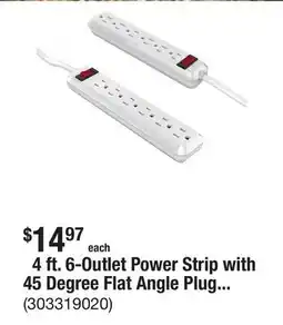 The Home Depot 4 ft. 6-Outlet Power Strip with 45 Degree Flat Angle Plug, White (2-Pack) offer