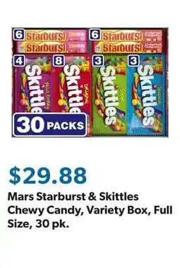 Sam's Club Mars Starburst & Skittles Chewy Candy, Variety Box, Full Size, 30 pk offer