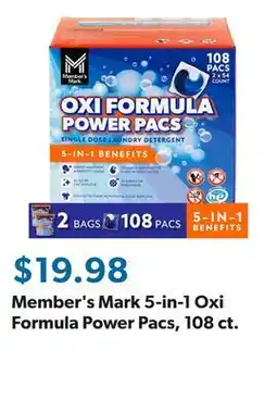 Sam's Club Member's Mark 5-in-1 Oxi Formula Power Pacs, 108 ct offer