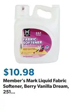 Sam's Club Member's Mark Liquid Fabric Softener, Berry Vanilla Dream, 251 loads, 170 fl. oz offer