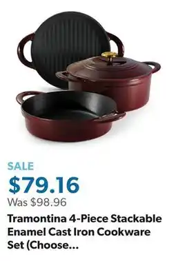 Sam's Club Tramontina 4-Piece Stackable Enamel Cast Iron Cookware Set (Choose Color) offer