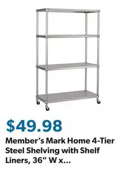 Sam's Club Member's Mark Home 4-Tier Steel Shelving with Shelf Liners, 36 W x 14 D x 56.5 H offer