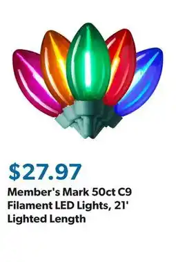 Sam's Club Member's Mark 50ct C9 Filament LED Lights, 21' Lighted Length offer