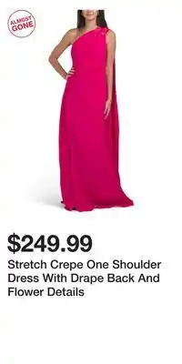 TJ Maxx Stretch Crepe One Shoulder Dress With Drape Back And Flower Details offer