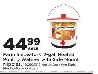 Fleet Farm Farm Innovators 2-gal. Heated Poultry Waterer with Side Mount Nipples offer