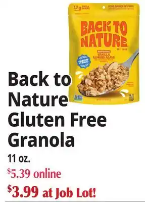 Ocean State Job Lot Back to Nature Gluten Free Granola offer
