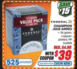 Big 5 Federal Champion Copper-Plated Hollow Point .22LR Ammo offer