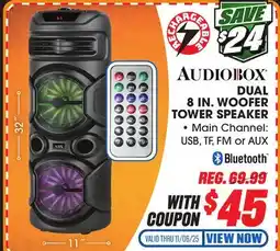 Big 5 Audiobox Dual 8 Woofer Rechargeable Tower Speaker with Wheels offer
