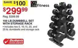 Dunham's Sports 150 LB. DUMBBELL SET WITH STORAGE RACK offer