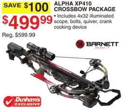 Dunham's Sports BARNETT ALPHA XP410 CROSSBOW PACKAGE offer