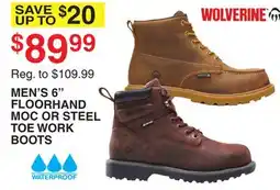 Dunham's Sports WOLVERINE MEN'S 6 FLOORHAND MOC OR STEEL TOE WORK BOOTS offer
