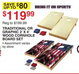 Dunham's Sports TRADITIONAL OR GRAPHIC 2' X 4' WOOD CORNHOLE BOARD SET offer