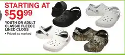 Dunham's Sports YOUTH OR ADULT CLASSIC FLEECE LINED CLOGS offer