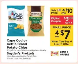 ShopRite Cape Cod or Kettle Brand Potato Chips, Snyder’s Pretzels offer