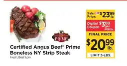 ShopRite Certified Angus Beef Prime Boneless NY Strip Steak offer