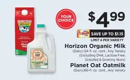 ShopRite Horizon Organic Milk / Planet Oat Oatmilk offer