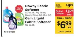 ShopRite Downy Fabric Softener / Gain Liquid Fabric Softener offer