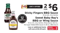 ShopRite Sticky Fingers BBQ Sauce / Sweet Baby Ray's BBQ or Wing Sauce offer