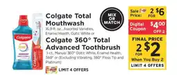 ShopRite Colgate Total Mouthwash or Colgate 360° Total Advanced Toothbrush offer
