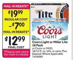 Stop&Shop Coors Light or Miller Lite 18 Pack offer