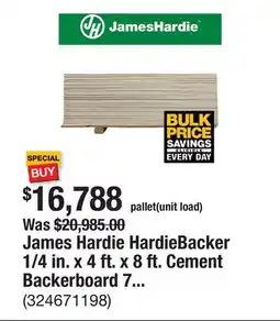 The Home Depot James Hardie HardieBacker 1/4 in. x 4 ft. x 8 ft. Cement Backerboard 700-Sheets offer
