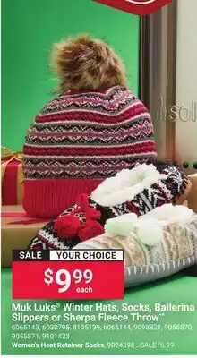 Ace Hardware Muk Luks Winter Hats, Socks, Ballerina Slippers or Sherpa Fleece Throw offer