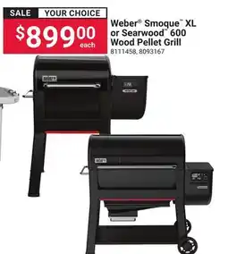 Ace Hardware Weber Smoque XL or Searwood 600 Wood Pellet Grill offer