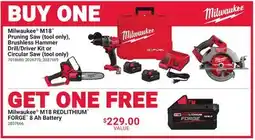 Ace Hardware Milwaukee M18 Pruning Saw (tool only), Brushless Hammer Drill/Driver Kit or Circular Saw (tool only) offer