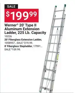 Ace Hardware Werner 20' Type II Aluminum Extension Ladder, 225 Lb. Capacity offer