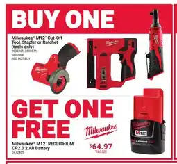 Ace Hardware Milwaukee M12 Cut-Off Tool, Stapler or Ratchet offer